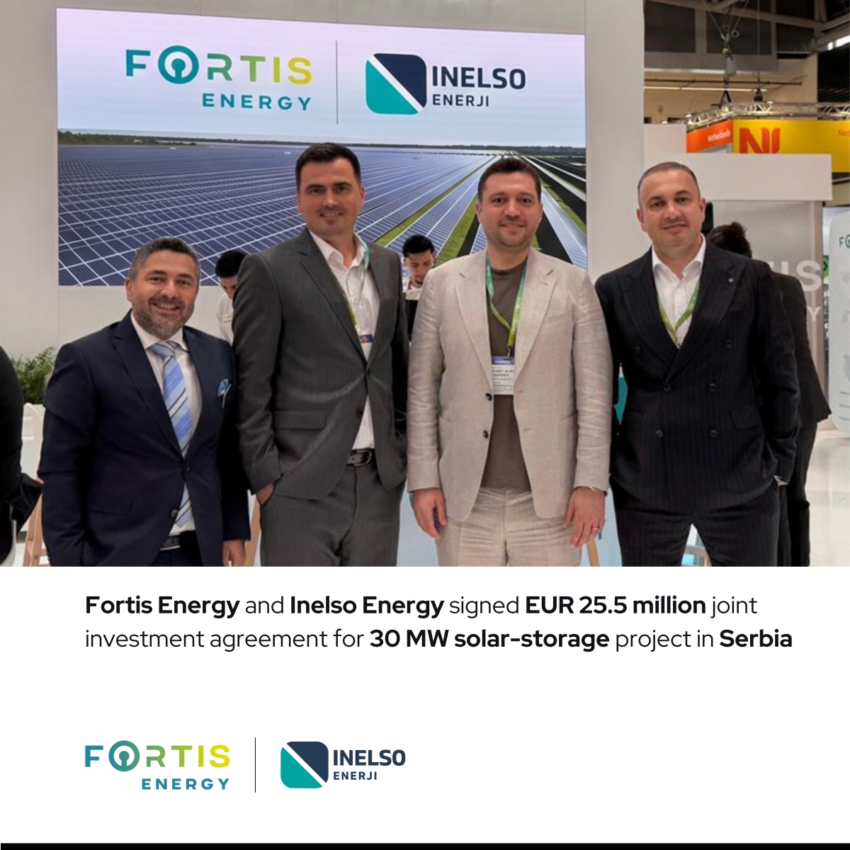 Fortis Energy i Inelso Energy potpisali ugovor o zajedničkom ulaganju vrijedan 25,5 miliona eura za solarno-skladišni projekat od 30 MW u Srbiji.