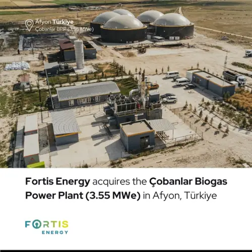 Fortis Energy has added the Çobanlar Biogas Power Plant (3.55 MWe) in Afyon, Türkiye, to its portfolio.