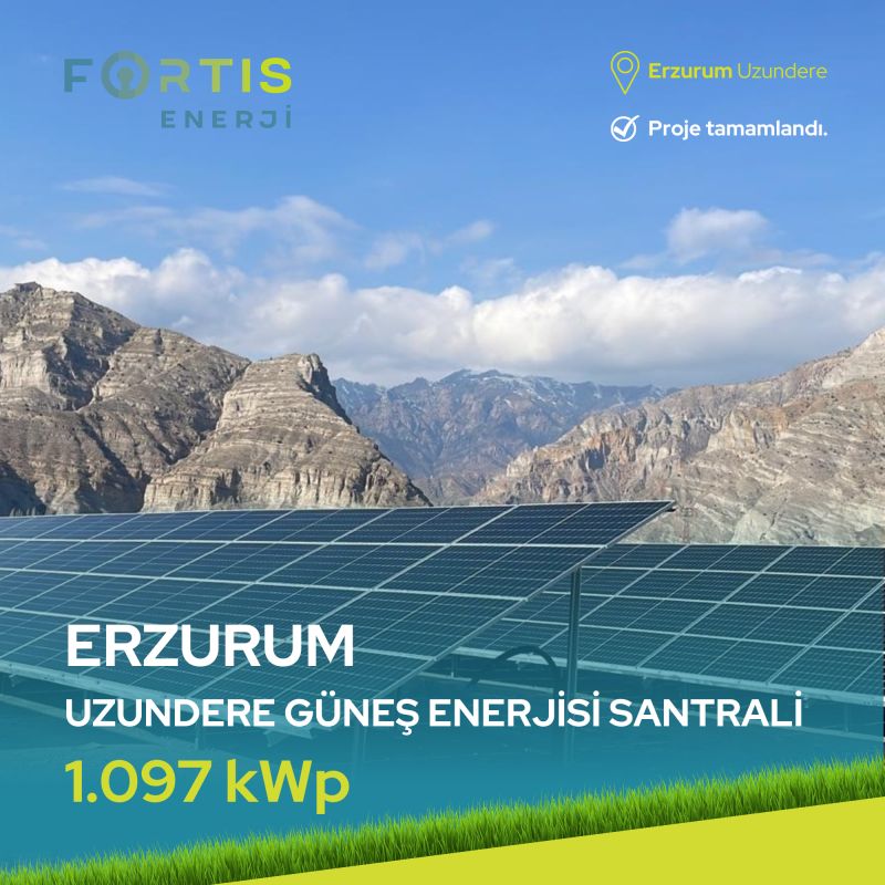 1,097 kWp solar power plant project we carried out for Erzurum, Uzundere Municipality was completed.