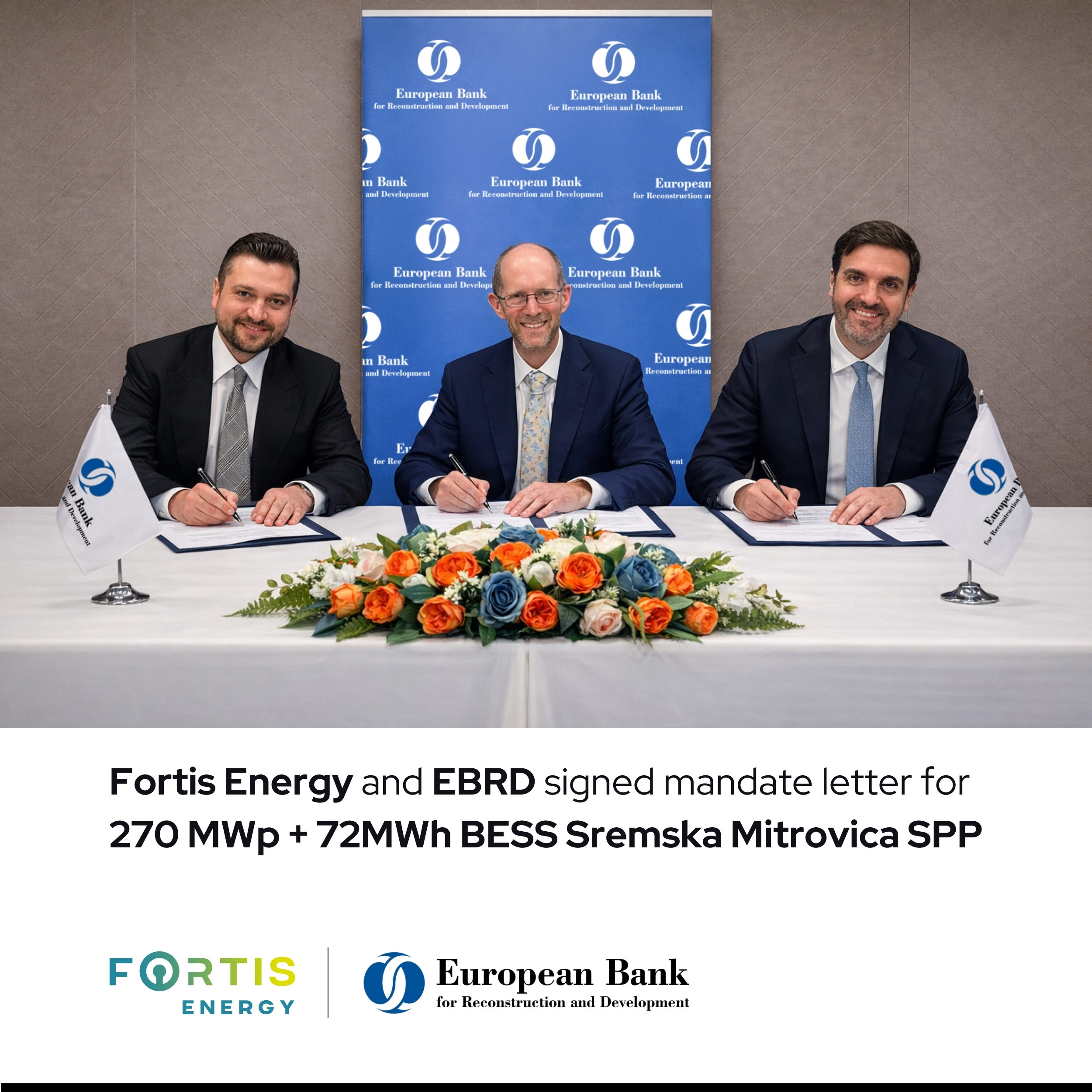 Fortis Energy und EBRD unterzeichnen Mandatsschreiben für das 342 MW (270 MWp + 72 MWh BESS) Photovoltaik-Kraftwerk Sremska Mitrovica