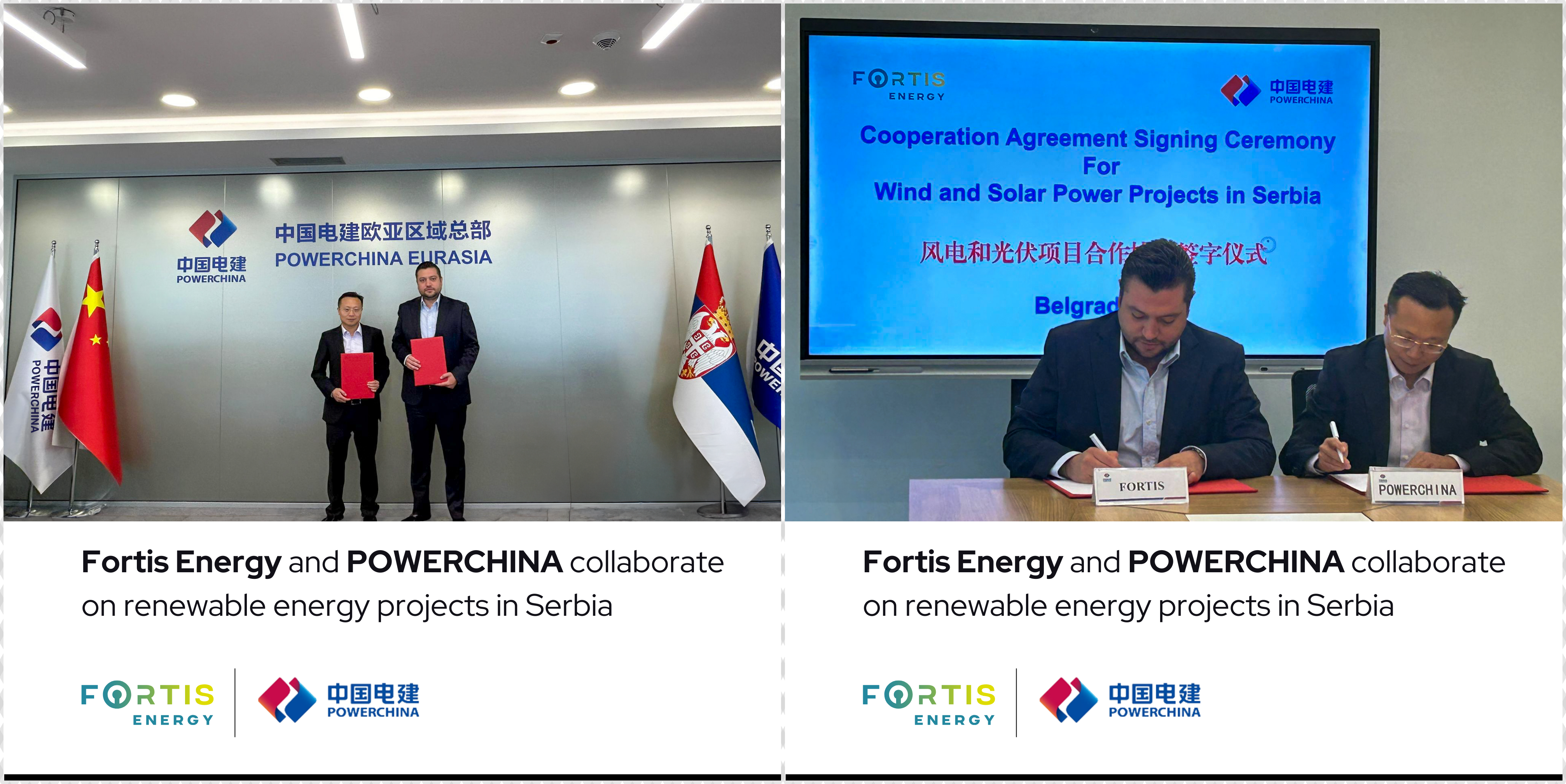 Fortis Energy and POWERCHINA collaborate on 850 MW renewable energy projects in Serbia.