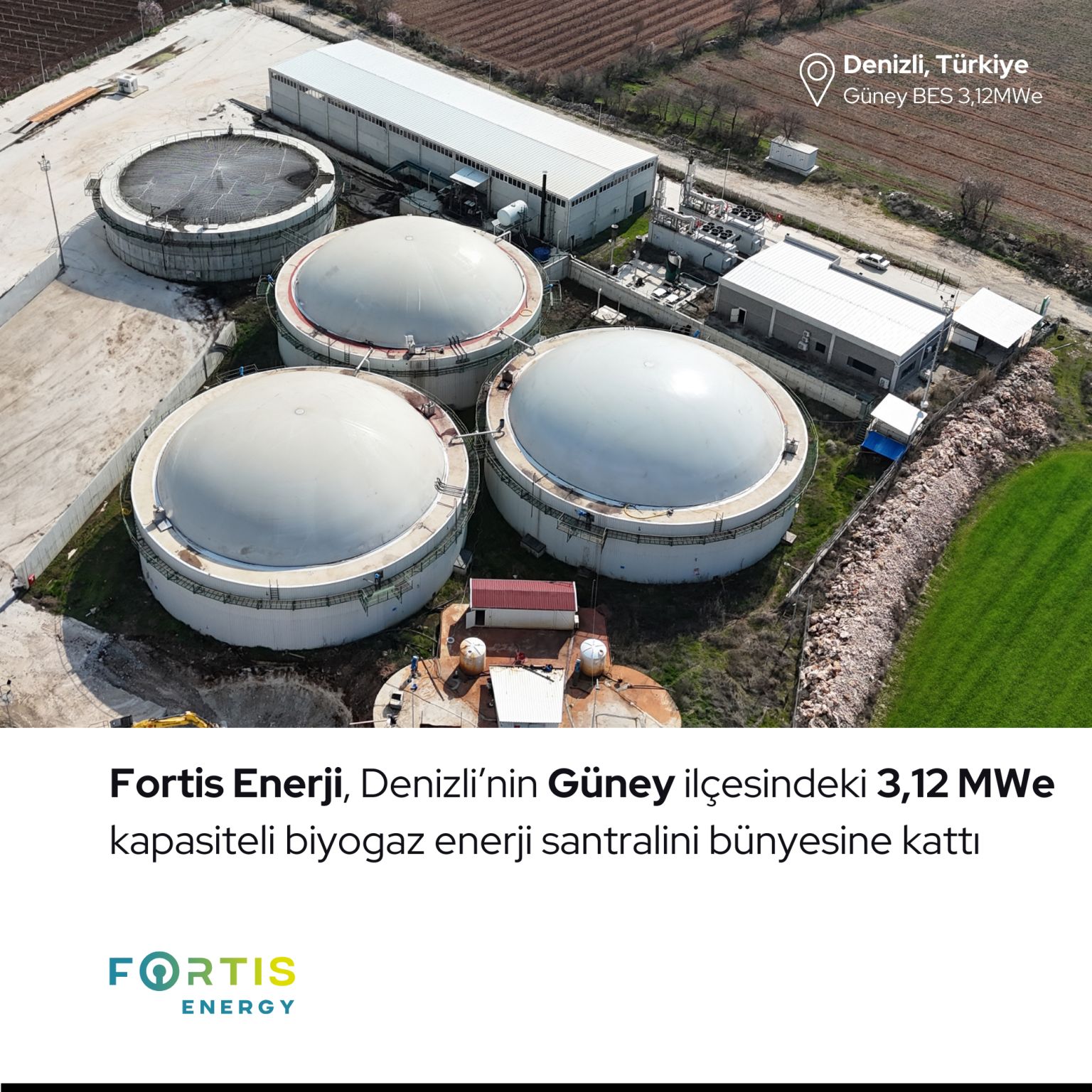 Fortis Energy has acquired a biogas power plant with a capacity of 3.12 MWe located in the Güney district of Denizli in Türkiye. 