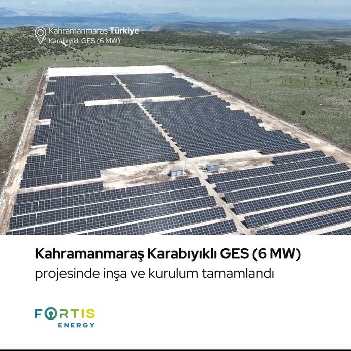 Fortis Energy has completed the construction and installation of the 5,980 kWp Karabıyıklı Solar Power Plant, owned by the Kahramanmaraş Metropolitan Municipality.